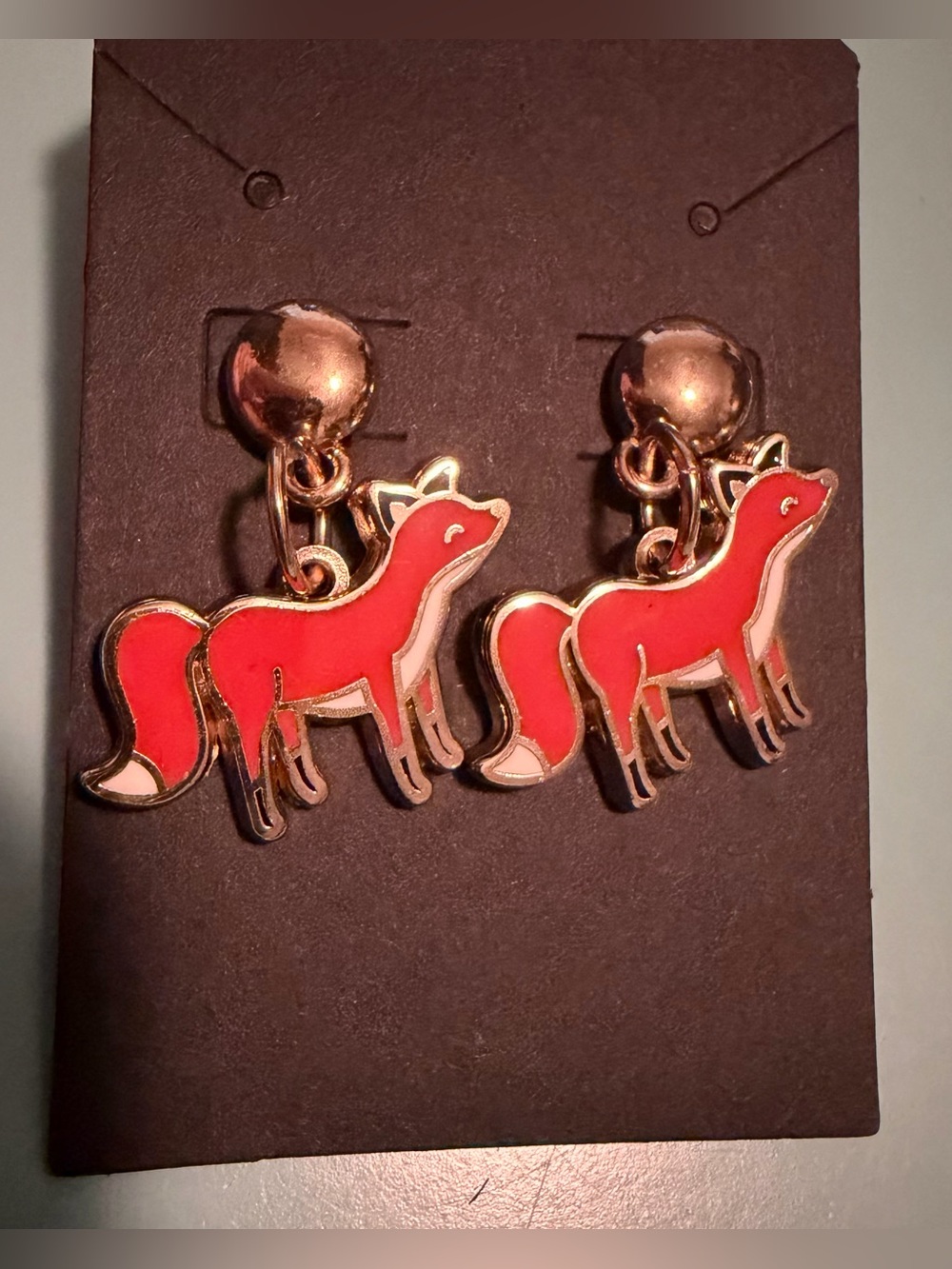 Playful Red Fox Dangle Earrings with Gold Posts & Accents